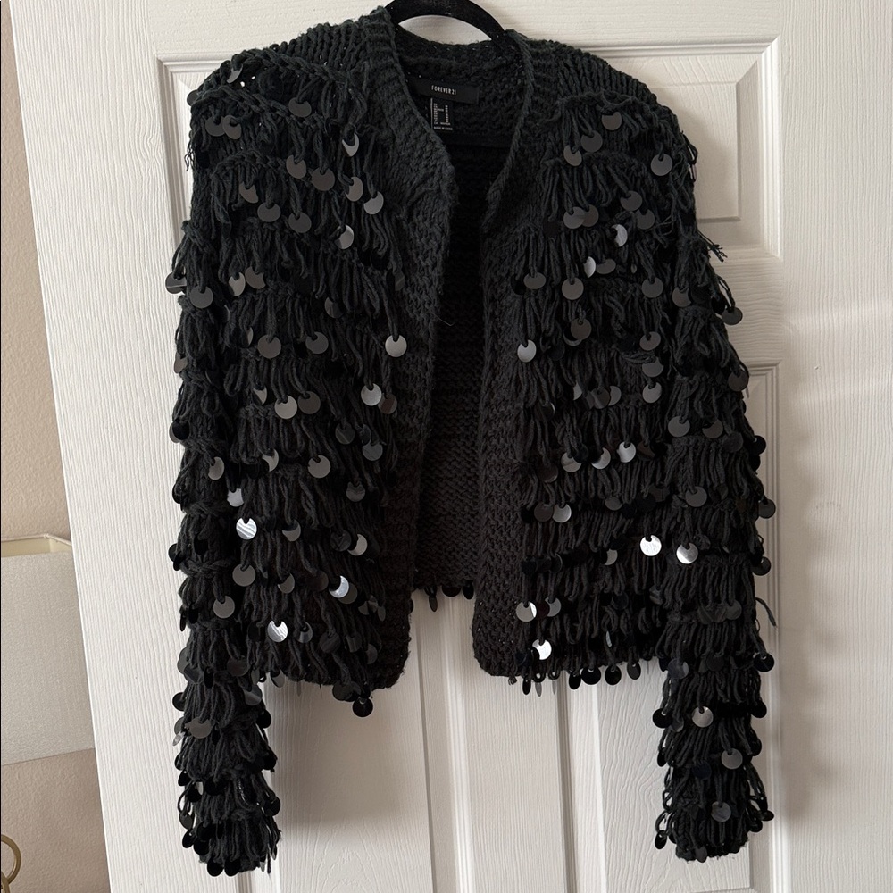 Forever 21 Black Textured Sequin Jacket